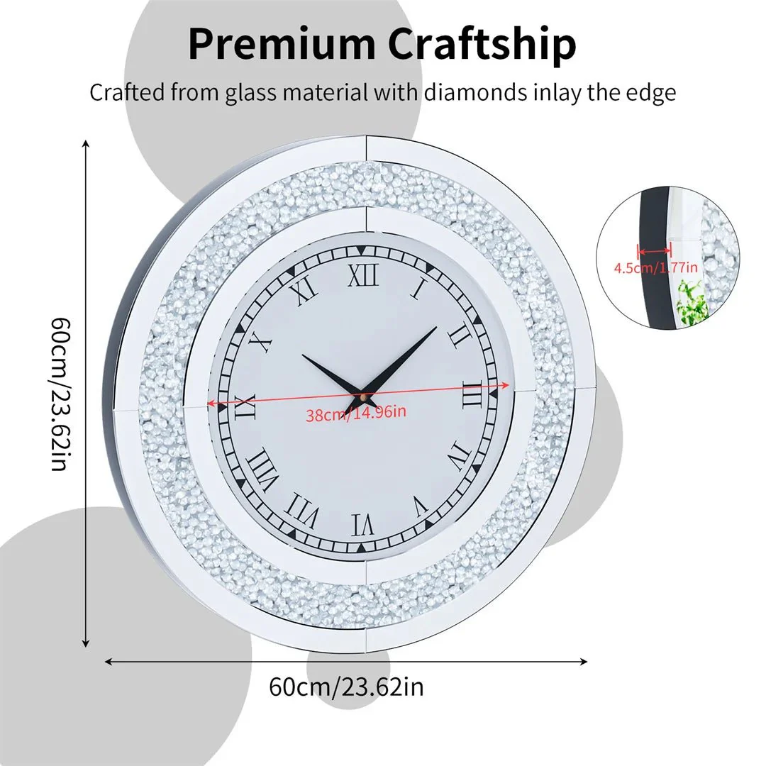 Orologio Elegante Parete Brillantinato Grandi Dimensioni Colore Oro Argento Batteria Legno Vetro Effetto Cristallo - immagine 5
