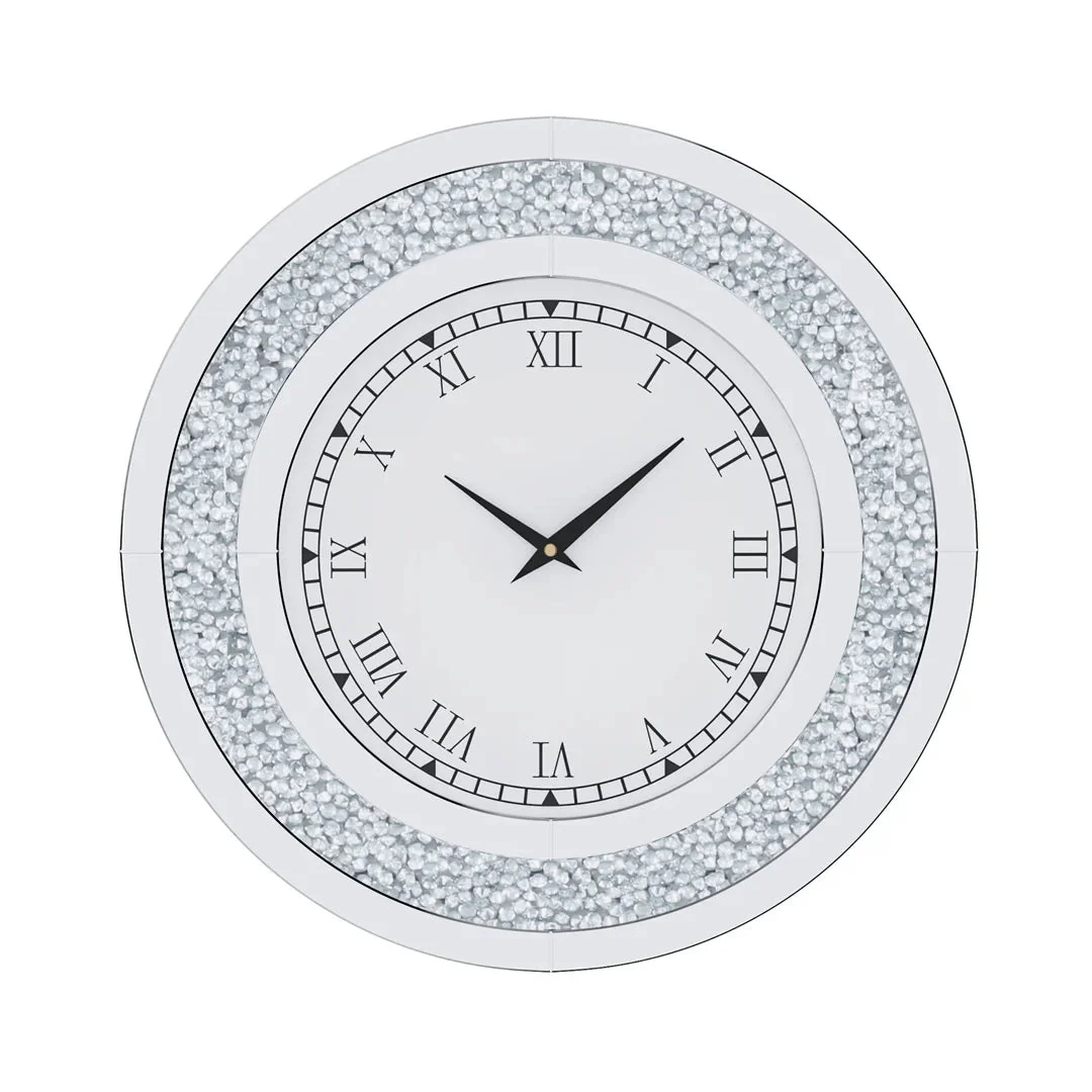 Orologio Elegante Parete Brillantinato Grandi Dimensioni Colore Oro Argento Batteria Legno Vetro Effetto Cristallo - immagine 2