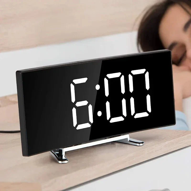 Orologio Led Digitale Casa Utile Decorazioni Curvo Sveglia Stanza Letto Sveglia Allarme Vari Colori Specchiabile - immagine 4