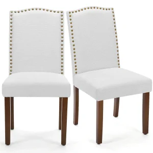 Set 2 Pezzi Sedie Salotto Casa Cucina Pranzo Lino Cotone Imbottitura Colore Grigio Chiaro Marrone Scuro