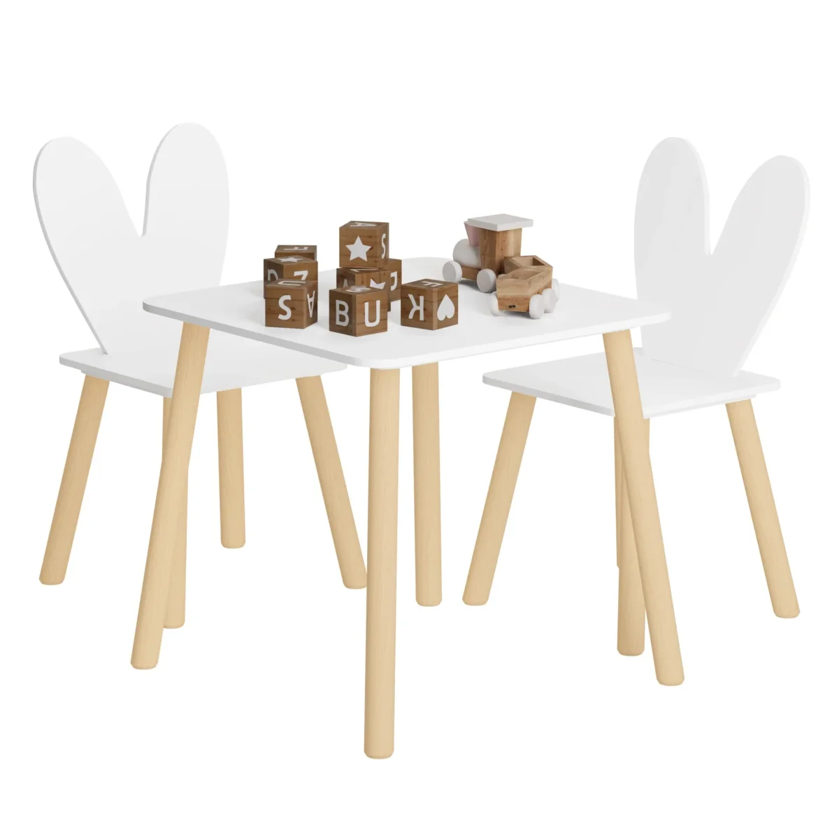 Tavolino Per Bambini Sedia Forma Cuore Materiale Legno Bianco Decorazione Moderna Camera