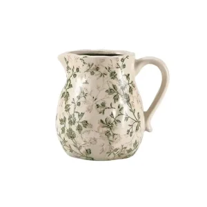 Vaso Forma Brocca Grandi Dimensioni Colore Beige Design Fiori Floreale Decorazione Casa